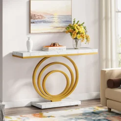 Narrow Console Table, 41" Entryway Sofa Table with Ring Base