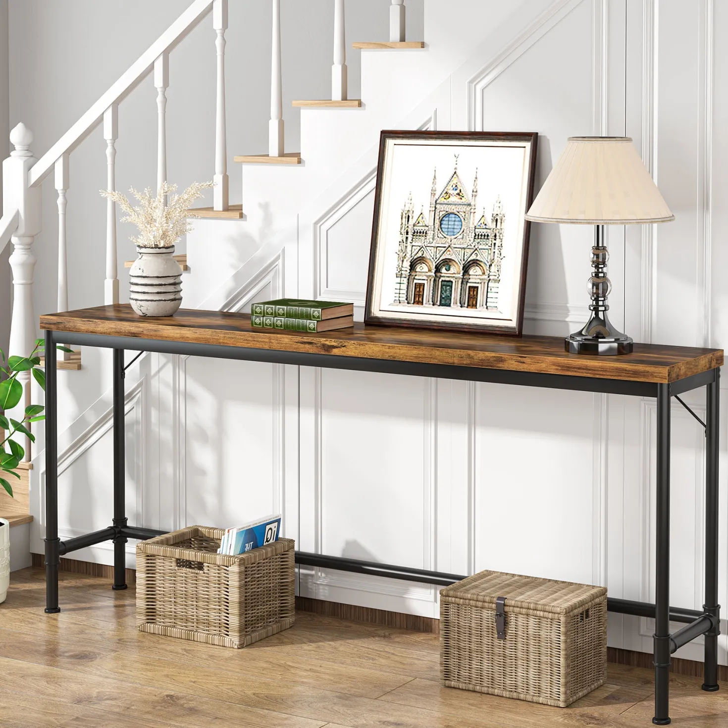 Narrow Console Table, 70.9" Extra Long Sofa Table Industrial Hallway Table