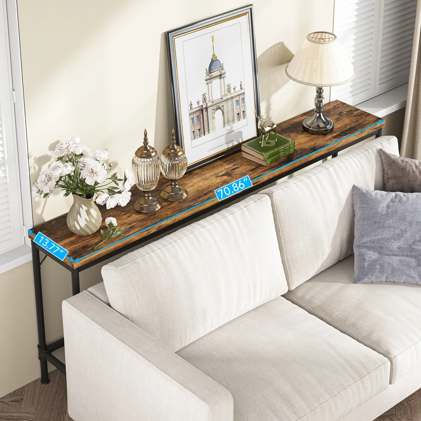 Narrow Console Table, 70.9" Extra Long Sofa Table Industrial Hallway Table