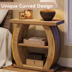 Narrow End Table, 2-Tier Farmhouse Side Table with Curved Frame