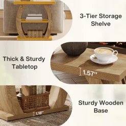 Narrow End Table, 2-Tier Farmhouse Side Table with Curved Frame