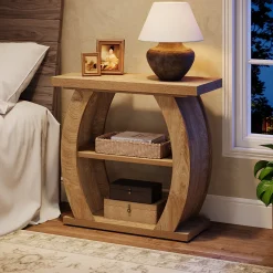 Narrow End Table, 2-Tier Farmhouse Side Table with Curved Frame