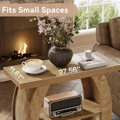 Narrow End Table, 2-Tier Farmhouse Side Table with Curved Frame