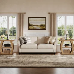 Narrow End Table, 2-Tier Farmhouse Side Table with Curved Frame