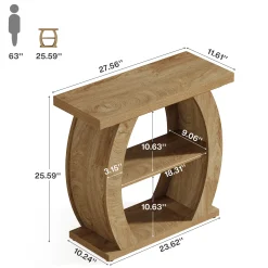 Narrow End Table, 2-Tier Farmhouse Side Table with Curved Frame