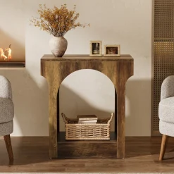 Narrow End Table, 2-Tier Side Table with Storage Space