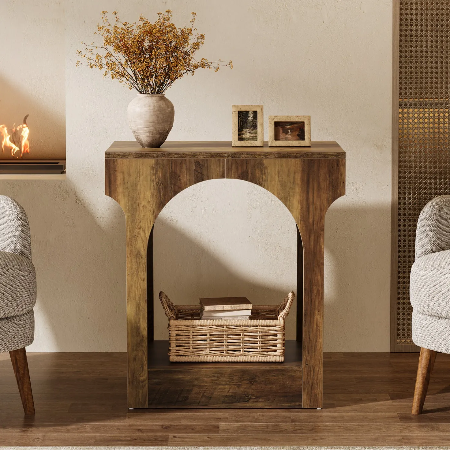 Narrow End Table, 2-Tier Side Table with Storage Space