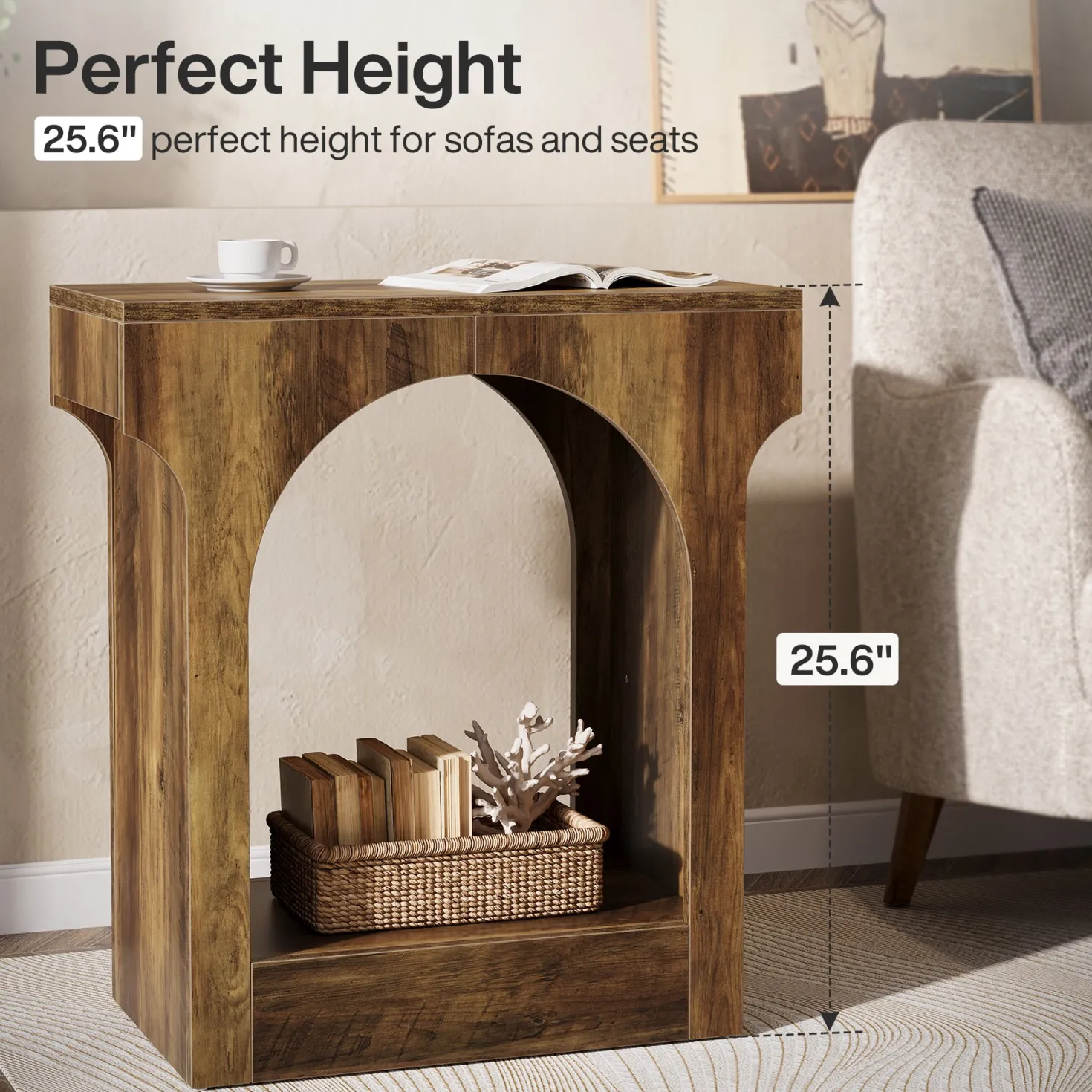 Narrow End Table, 2-Tier Side Table with Storage Space