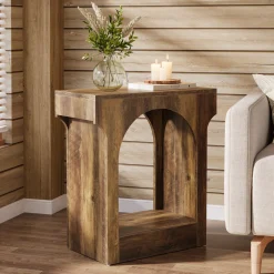Narrow End Table, 2-Tier Side Table with Storage Space