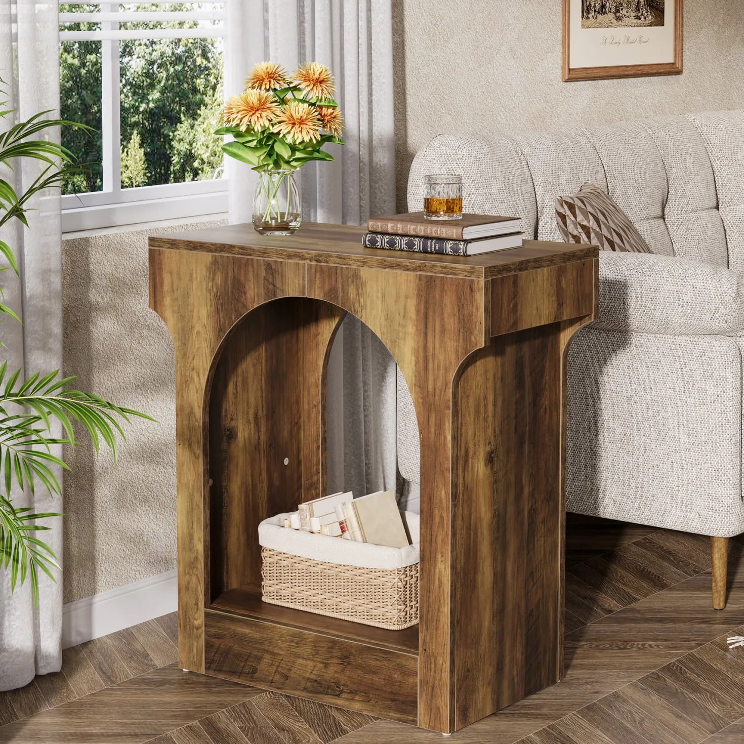 Narrow End Table, 2-Tier Side Table with Storage Space