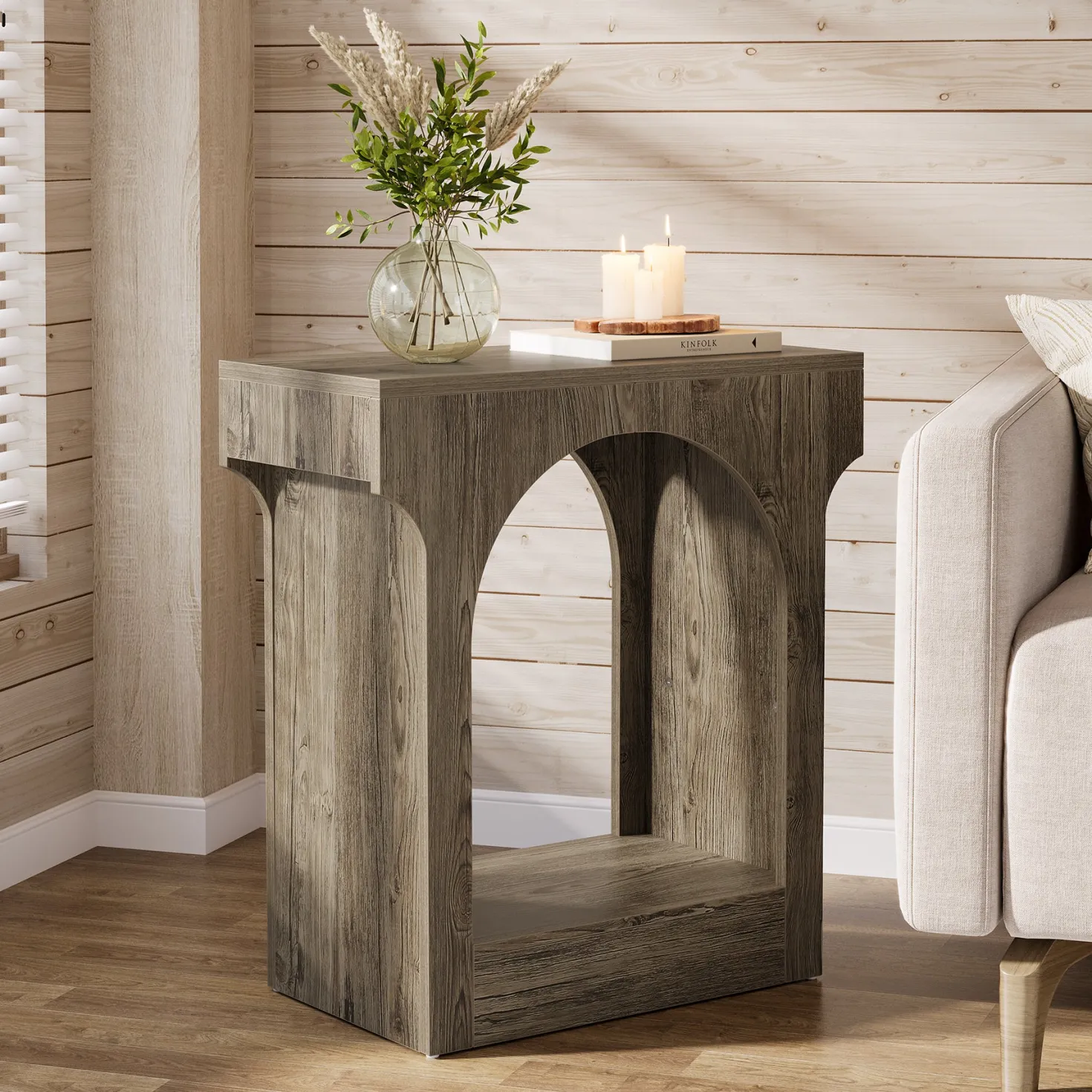 Narrow End Table, 2-Tier Side Table with Storage Space