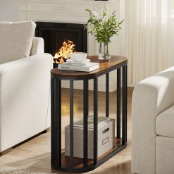 Narrow End Table with Storage, 2-Tier Industrial Side Table with Metal Frame