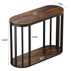 Narrow End Table with Storage, 2-Tier Industrial Side Table with Metal Frame