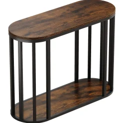 Narrow End Table with Storage, 2-Tier Industrial Side Table with Metal Frame