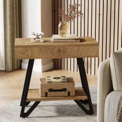 Narrow End Table,Couch Arm Side Table Nightstand with Storage Shelves