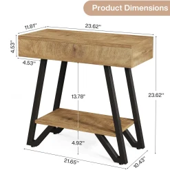 Narrow End Table,Couch Arm Side Table Nightstand with Storage Shelves