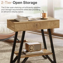 Narrow End Table,Couch Arm Side Table Nightstand with Storage Shelves