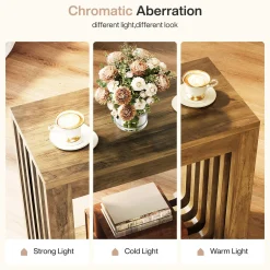 Narrow Sofa Side Table, Farmhouse End Table with Slatted Open Frame