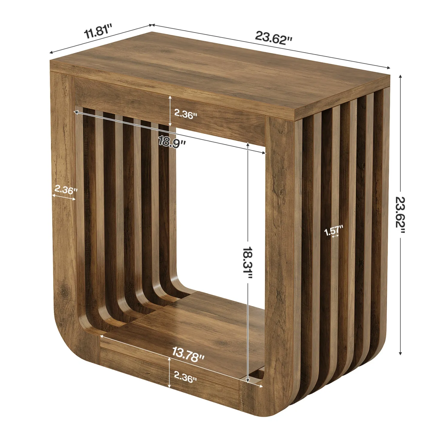 Narrow Sofa Side Table, Farmhouse End Table with Slatted Open Frame