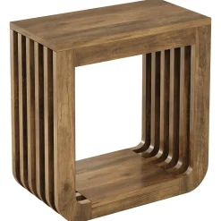 Narrow Sofa Side Table, Farmhouse End Table with Slatted Open Frame
