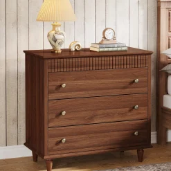 Nightstand with 3 Drawers, 31.5" Oversized Bedside Table with Mental Handles