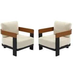 Outdoor Lounge Chair, Patio Armchair Club Chair With Cushions & Aluminum Frame