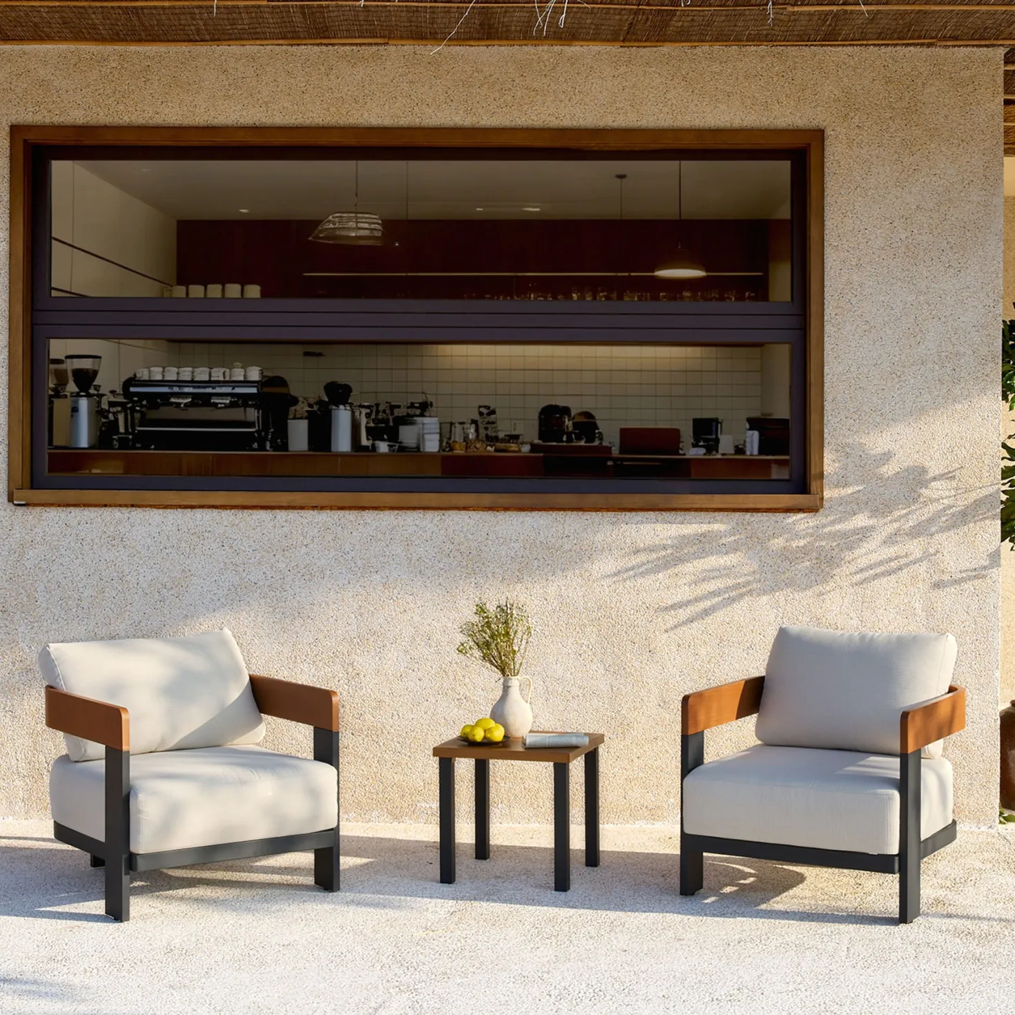 Outdoor Lounge Chair, Patio Armchair Club Chair With Cushions & Aluminum Frame