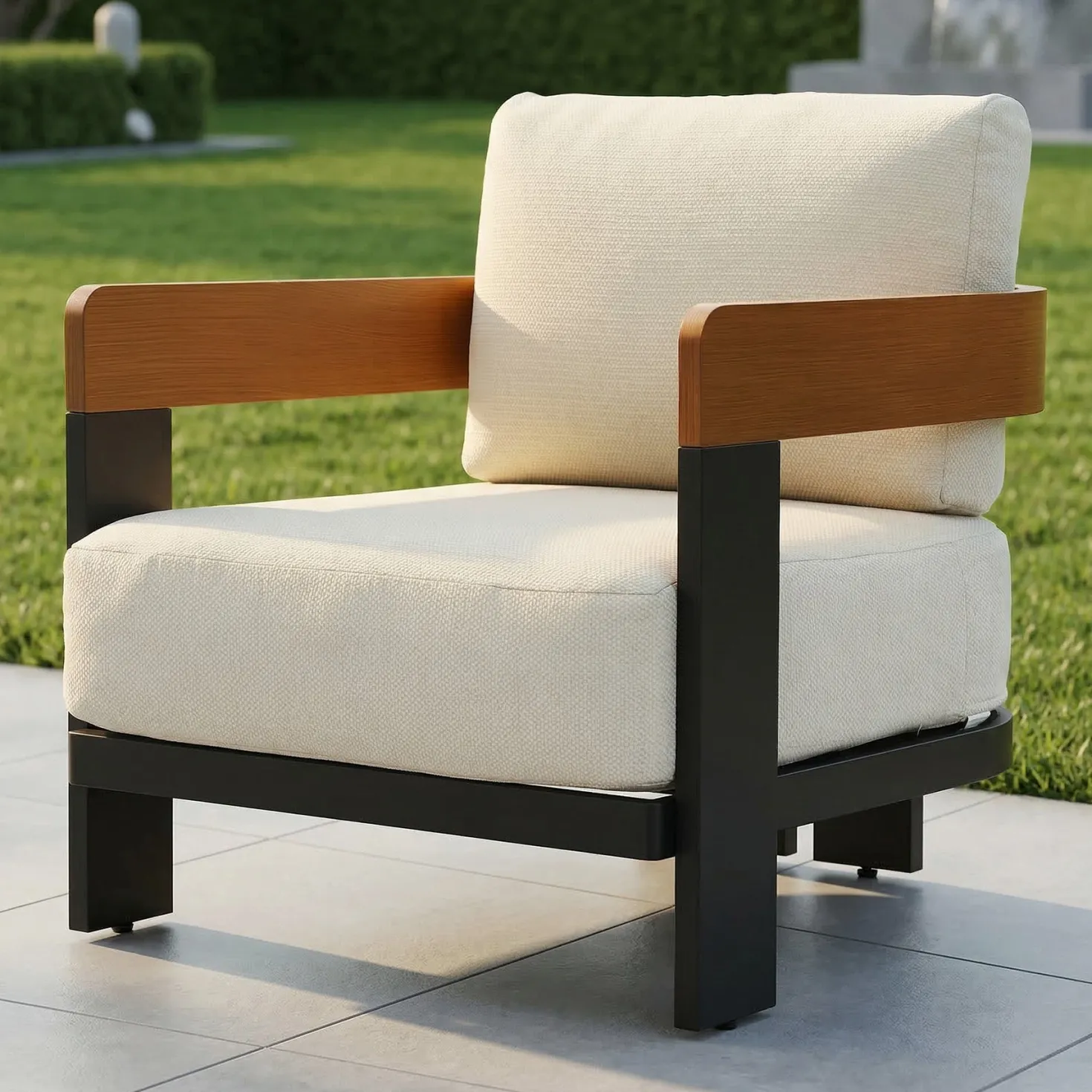 Outdoor Lounge Chair, Patio Armchair Club Chair With Cushions & Aluminum Frame