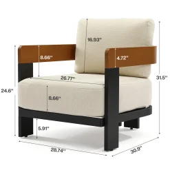 Outdoor Lounge Chair, Patio Armchair Club Chair With Cushions & Aluminum Frame