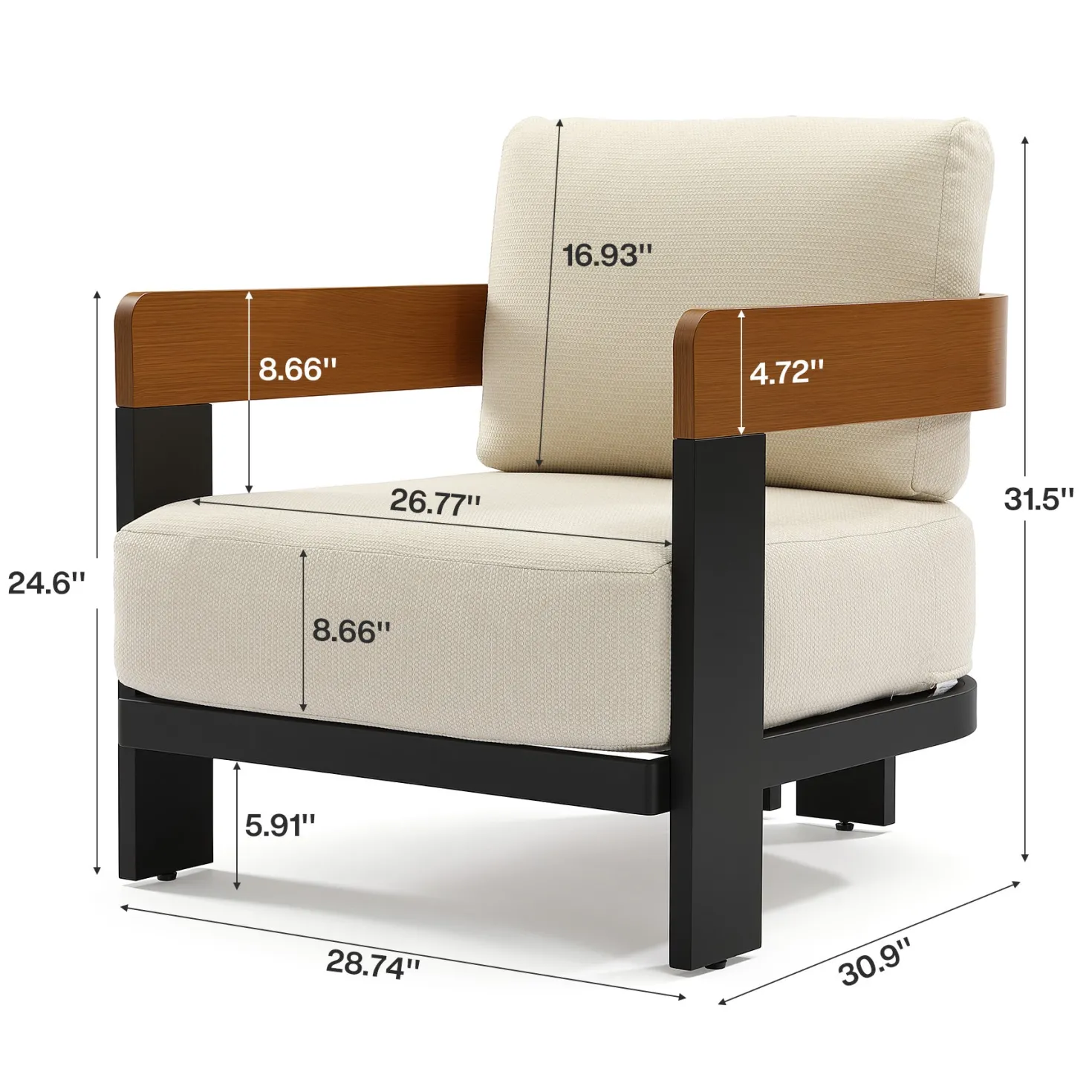 Outdoor Lounge Chair, Patio Armchair Club Chair With Cushions & Aluminum Frame