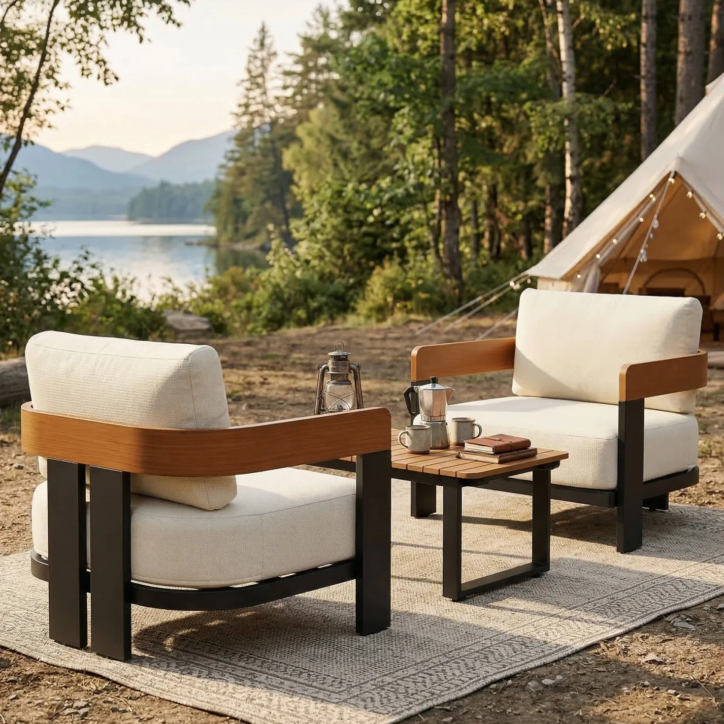 Outdoor Lounge Chair, Patio Armchair Club Chair With Cushions & Aluminum Frame