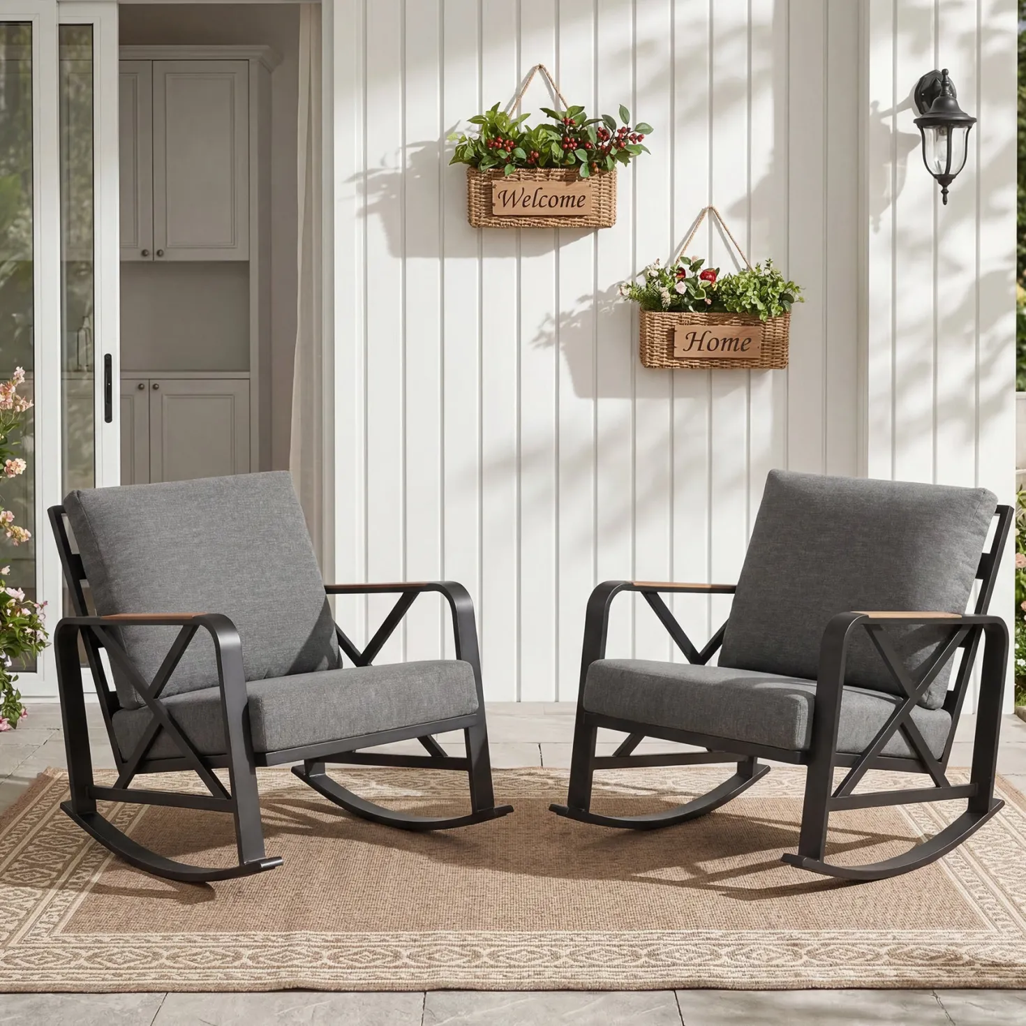 Outdoor Rocking Chair, Patio Seating Waterproof Rocker with Thick Cushion