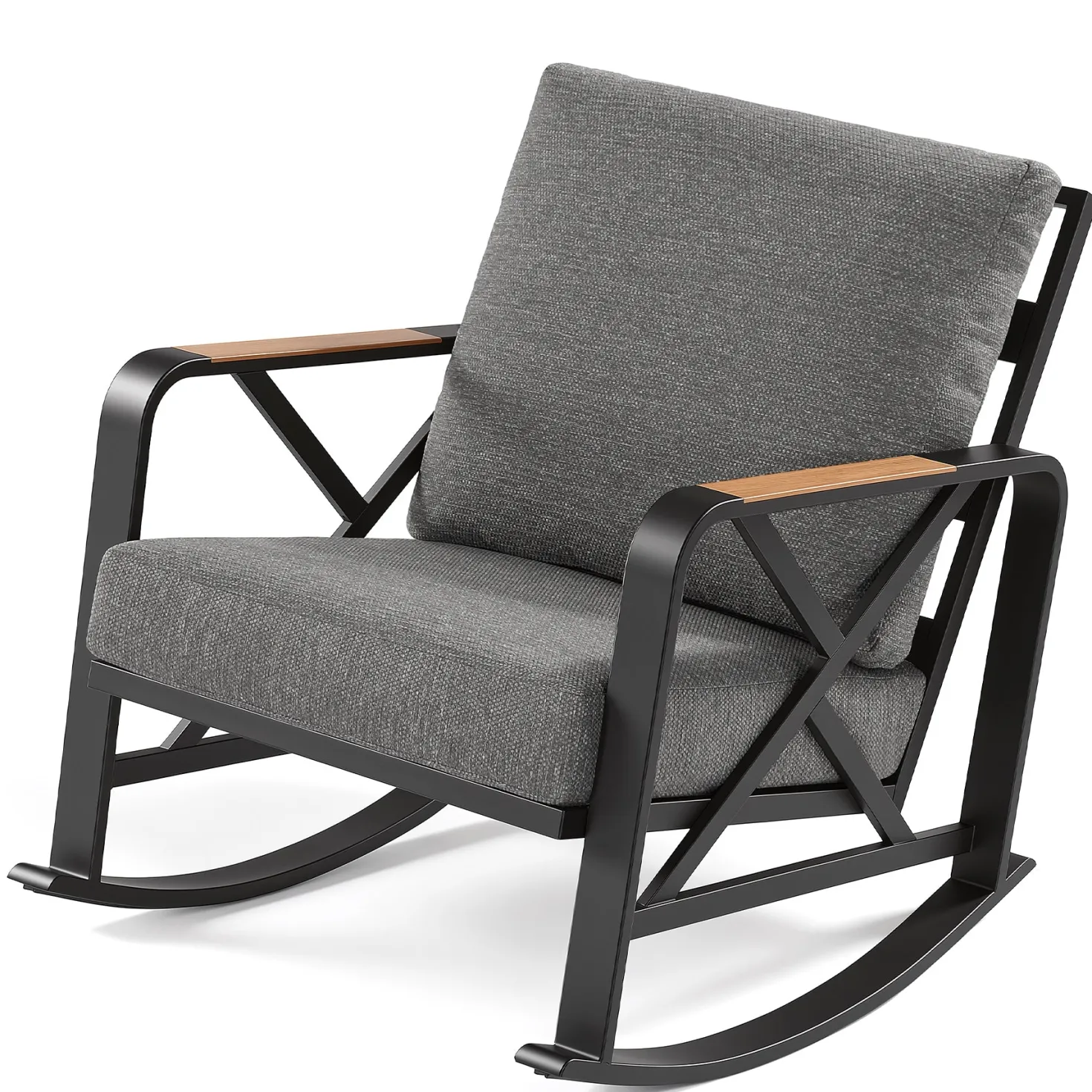 Outdoor Rocking Chair, Patio Seating Waterproof Rocker with Thick Cushion