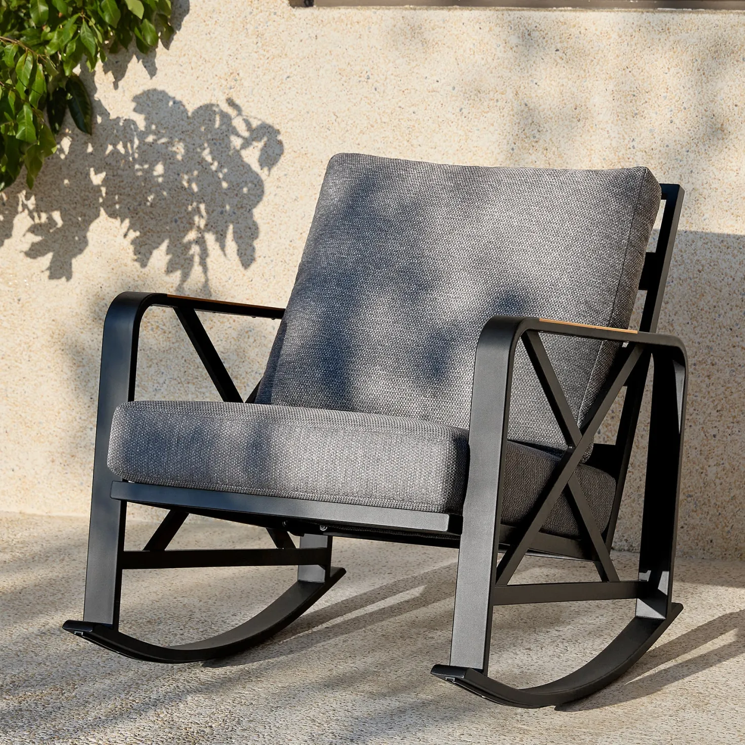 Outdoor Rocking Chair, Patio Seating Waterproof Rocker with Thick Cushion