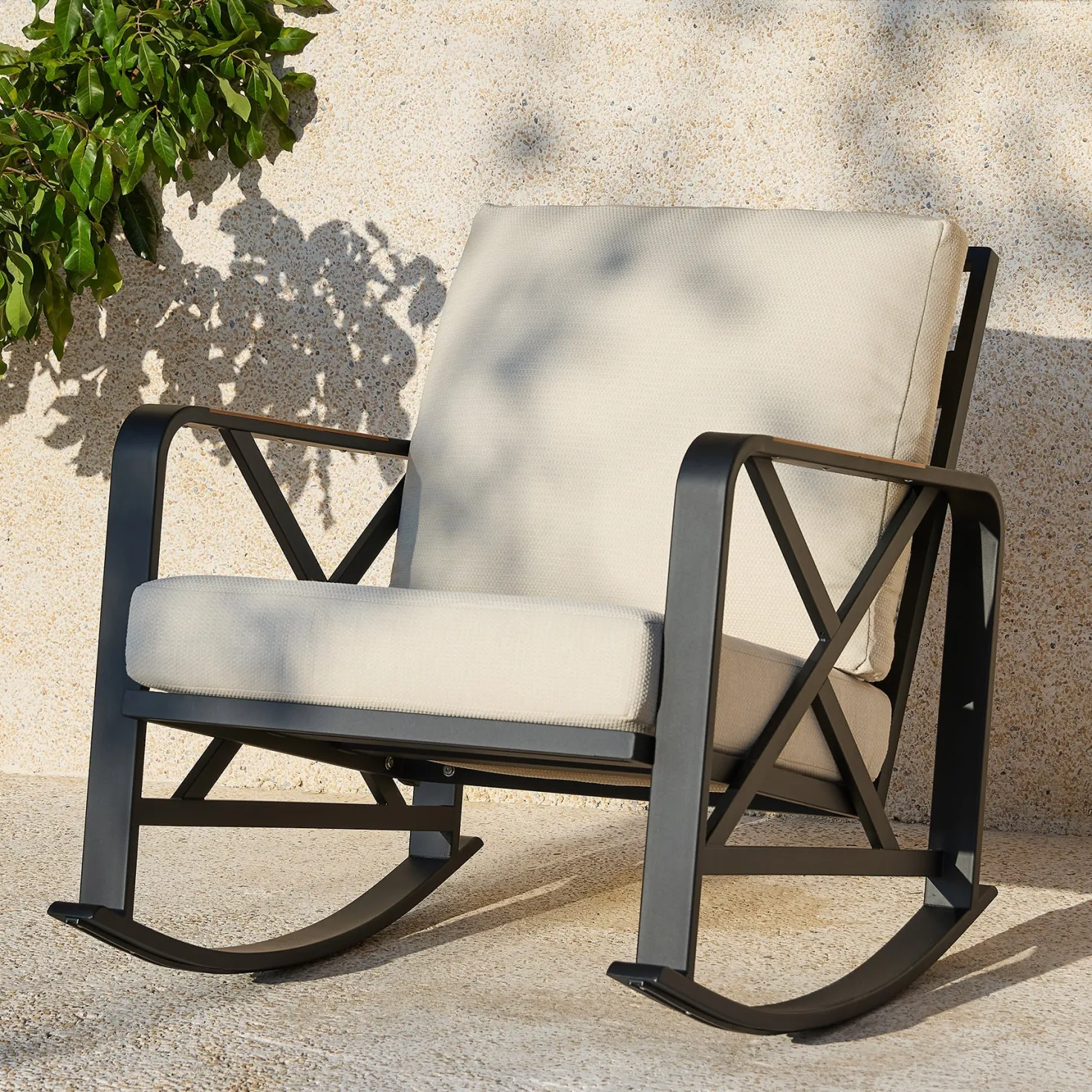 Outdoor Rocking Chair, Patio Seating Waterproof Rocker with Thick Cushion