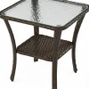 Outdoor Side Table, Rattan Wicker Table with Tempered Glass Top