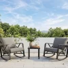 Outdoor Square End Table, Patio Side Table with Water-Resistant Glass Top
