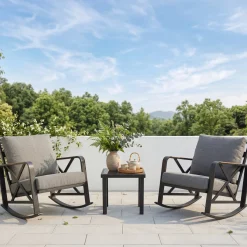Outdoor Square End Table, Patio Side Table with Water-Resistant Glass Top