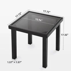 Outdoor Square End Table, Patio Side Table with Water-Resistant Glass Top