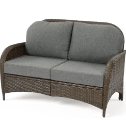 Outdoor Wicker Loveseat, 2-Seater Patio Sofa PE Rattan Outdoor Furniture for Porch