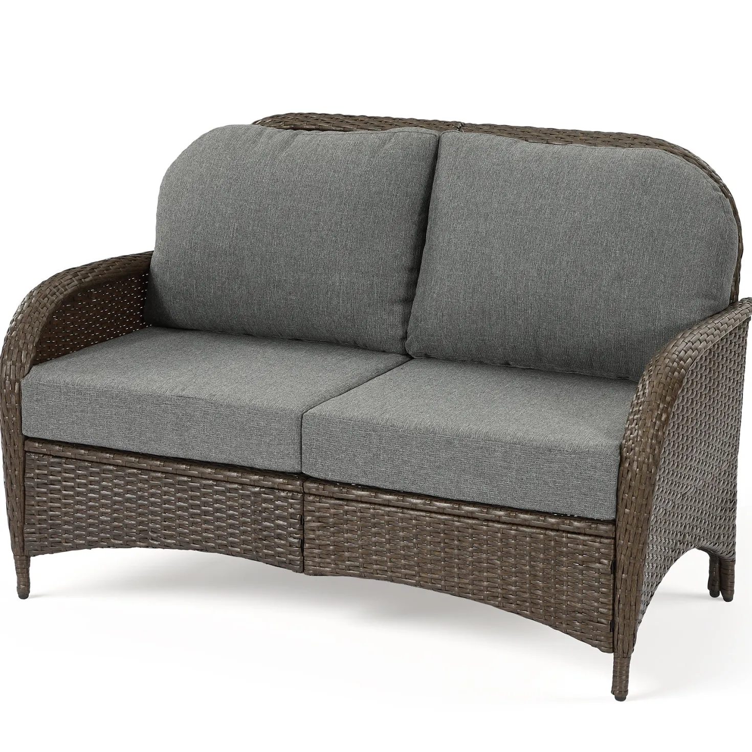 Outdoor Wicker Loveseat, 2-Seater Patio Sofa PE Rattan Outdoor Furniture for Porch