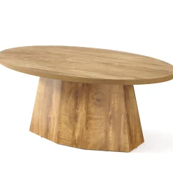 Oval Coffee Table, 47" Center Accent Table with Polygonal Pedestal for Living Room