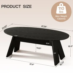 Oval Coffee Table, 47" Modern Center Cocktail Table with Angled Legs