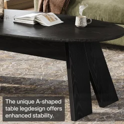 Oval Coffee Table, 47" Modern Center Cocktail Table with Angled Legs