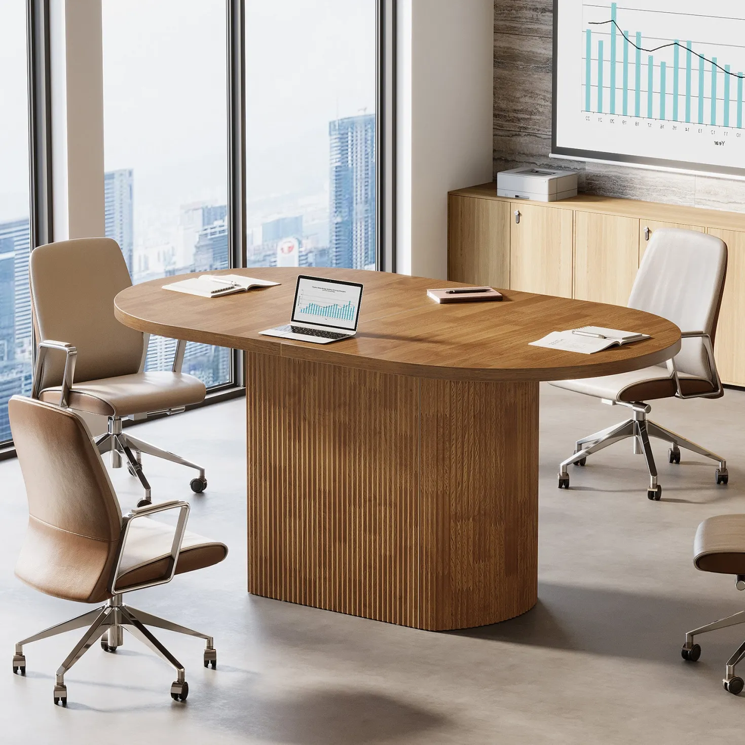 Oval Conference Table, 47.24" Meeting Table with Polygon Base for 4 People