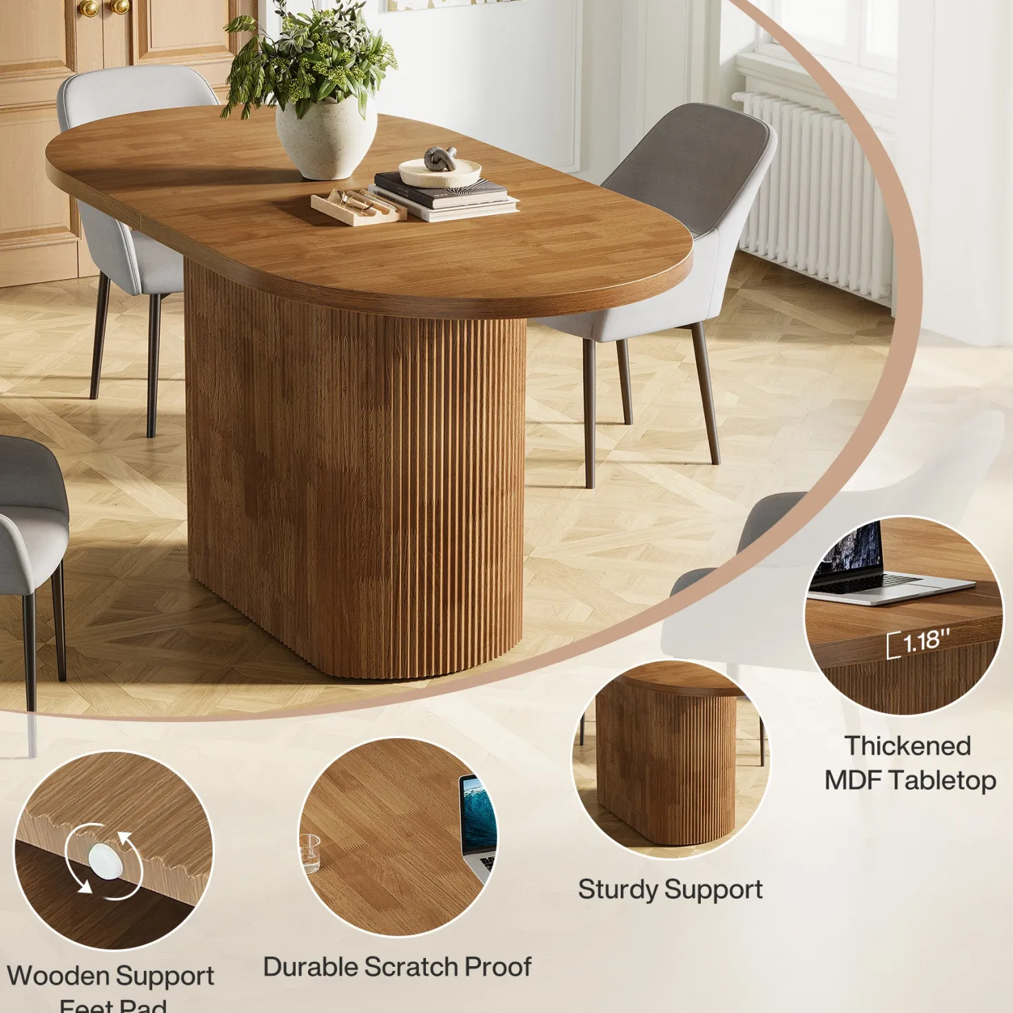 Oval Conference Table, 47.24" Meeting Table with Polygon Base for 4 People