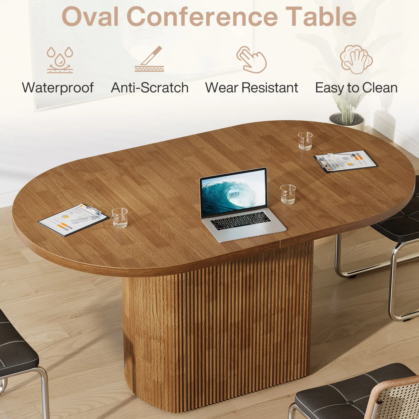 Oval Conference Table, 47.24" Meeting Table with Polygon Base for 4 People