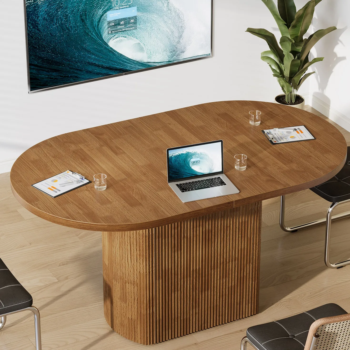 Oval Conference Table, 47.24" Meeting Table with Polygon Base for 4 People