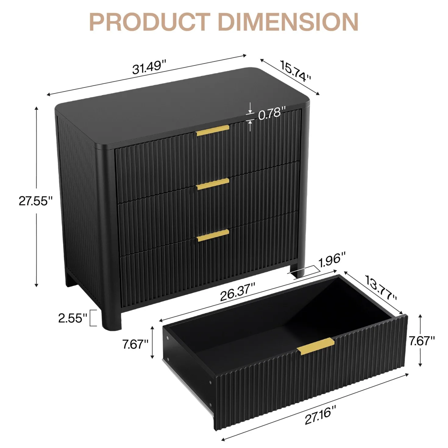 Oversized Nightstand, 31.5" Wide Bedside Table with 3 Drawers for Bedroom