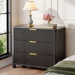 Oversized Nightstand, 31.5" Wide Bedside Table with 3 Drawers for Bedroom